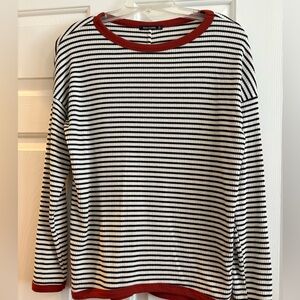 Striped Black and White Shirt with Rust Accents